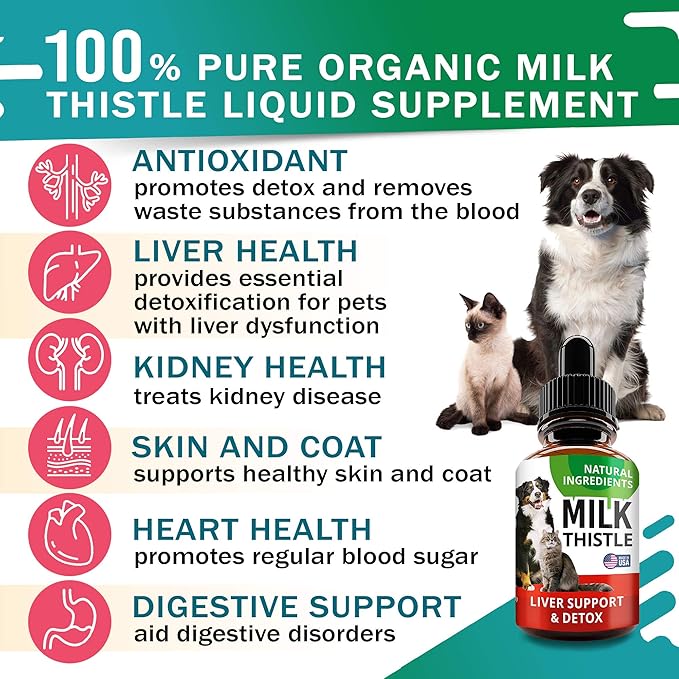 Liver Support Supplement for Dogs & Cats - Milk Thistle Liver Support - Canine Hepatic Care - Cat & Dog Liver Cleanse - Max Effect Liquid Drops