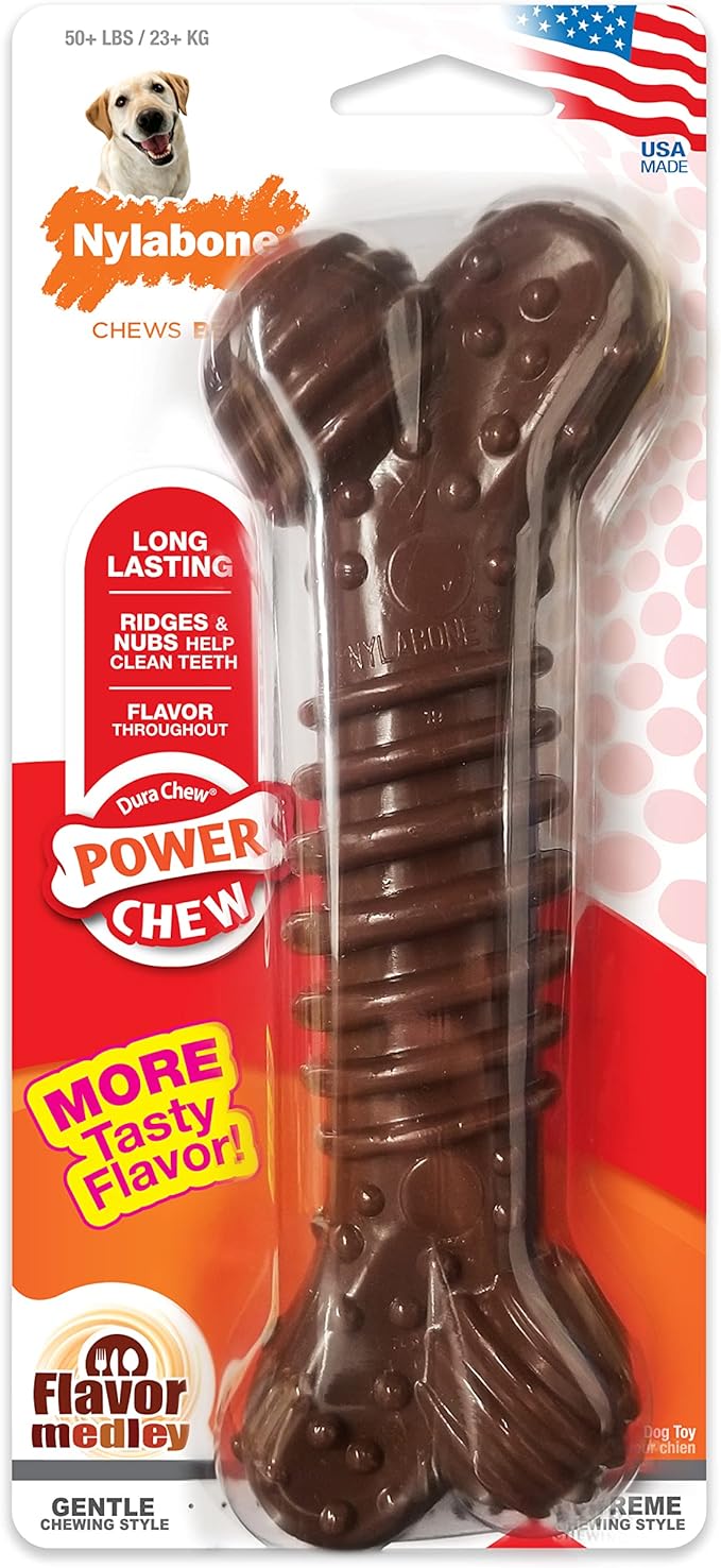 Nylabone Power Chew Textured Bone Chew Toy, Dog Toys for Aggressive Chewers, Flavor Medley, X-Large/Souper (1 Count)