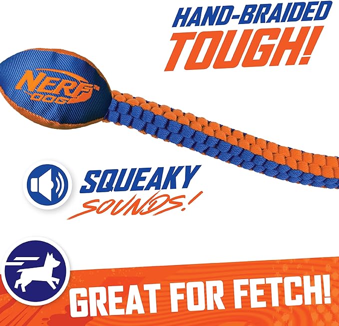 Nerf Dog Vortex Chain Tug Dog Toy with Squeaker Football Head, Lightweight, Durable, Water Resistant, 30 Inches, For Medium to Extra-Large Breeds, Single Unit (3474)