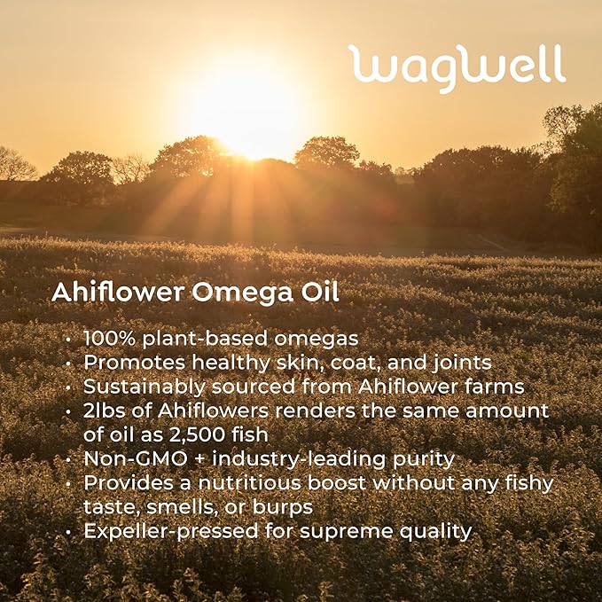 Ahiflower Omega Oil Dog Chews - Vet-Formulated Skin, Coat, Hip and Joint Chews for Dogs - Plant-Based Omega 3, 6 and 9 Supplement - Natural Chicken-Flavored Dog Omega Oil Bites, 60 Soft Chews