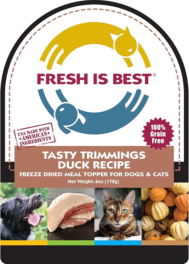 Fresh Is Best - Tasty Trimmings Freeze Dried Raw Meal Topper for Dogs & Cats - Duck, 6 Ounces