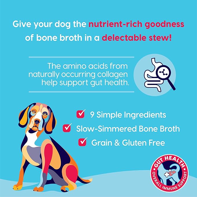 Solid Gold Bone Broth Stew - Dog Food Topper & Dog Treat Rich in Natural Collagen for Gut Health - Grain Free Formula Packed with Protein & Hearty Vegetables - Great for Picky Eaters - 6 Pack