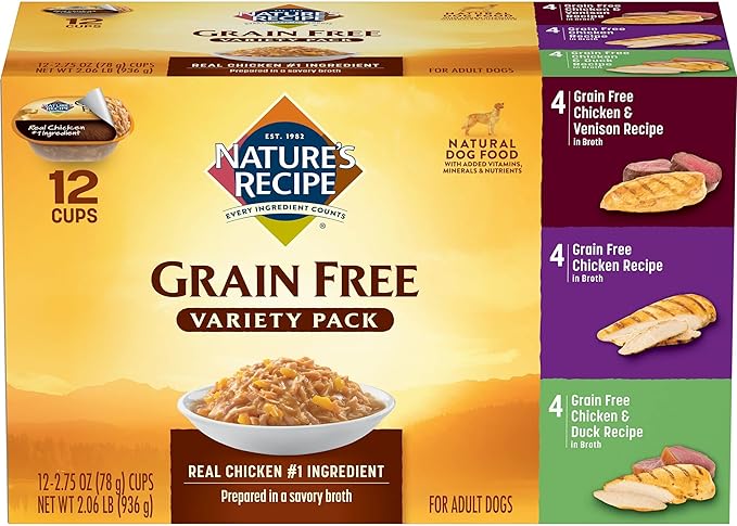 Nature's Recipe Grain Free Large Breed Chicken, Sweet Potato & Pumpkin 24 Pounds Dry Dog Food + Grain Free Chicken Recipes Variety Pack 2.75 Ounce (Pack of 24) Wet Dog Food Bundle