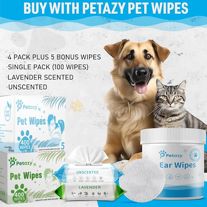 Dog Ear Wipes for Dog | Unscented Dog Ear Cleaner for Dogs | Remove Dirt Wax Itch Odor | Natural Cleaning Puppy Ear Wipes | Soothing Ear Wipes for Pets Cat | Organic Ingredients | 125 XL Pcs