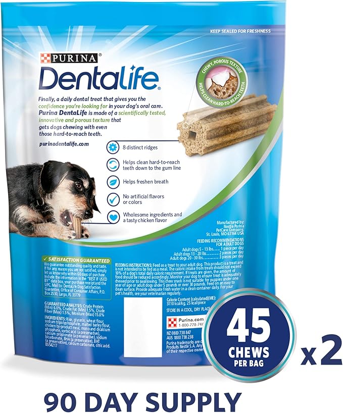 Dentalife DentaLife Oral Care Small and Toy Breed Mini Adult Dog Chew Treats , (Pack of 2) 90 Treats Total