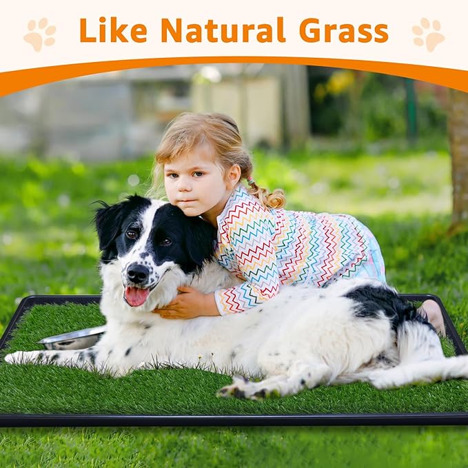 LOOBANI 45in x29in Large Dog Grass Porch Potty Tray, 2 Packs Replacement Artificial Grass Puppy Training Pads, Quickly Absorbency Portable Dog Patio Potty for Balcony Apartment Use