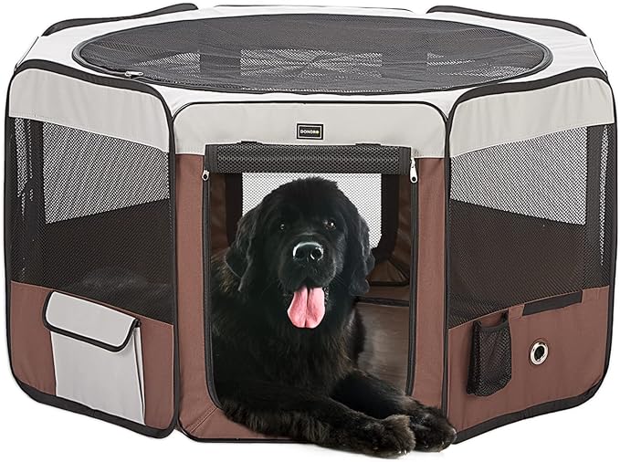 DONORO 29" Portable Pet Play Pens for Small Dog/Cat/Rabbit/Chicks, Playpen Indoor/Outdoor with Carring Case, Removable Zipper Top and Bottom