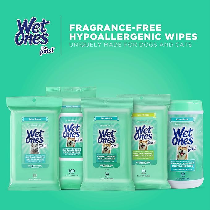 Wet Ones for Pets Multi-Purpose Dog Wipes With Vitamins A, C & E | Fragrance-Free Dog Wipes, Pet Wipes Multipurpose | Dog Grooming Wipes, 50 Count Canister