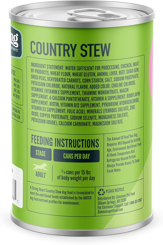 A Strong Heart Wet Dog Food, Country Stew - 22 oz Cans (Pack of 12), Made in The USA with Real Beef, Carrots & Peas