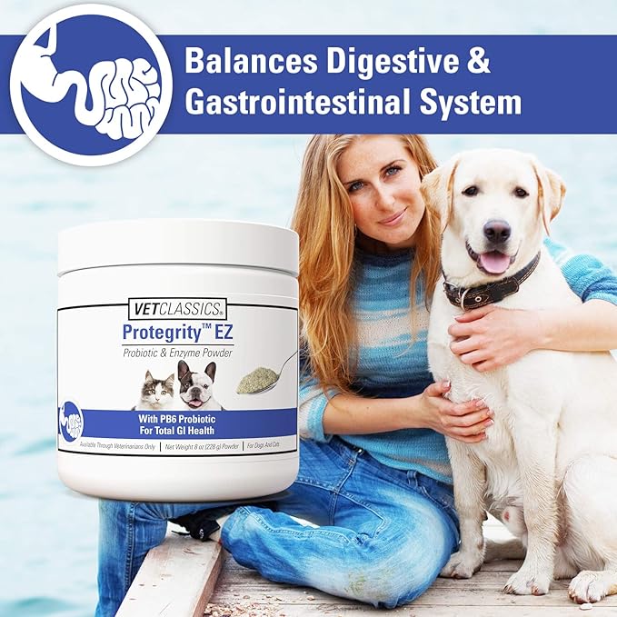 Vet Classics Protegrity EZ Probiotic Health Supplements for Dogs, Cats – Dog Digestive Support, Pet Gastrointestinal Health, Cat Stomach, Intestinal Balance – Pet Enzymes – 8 Oz. Powder
