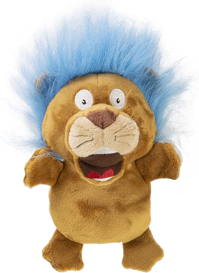 goDog Crazy Hairs Lion Silent Squeak Plush Dog Toy, Chew Guard Technology - Tan, Small