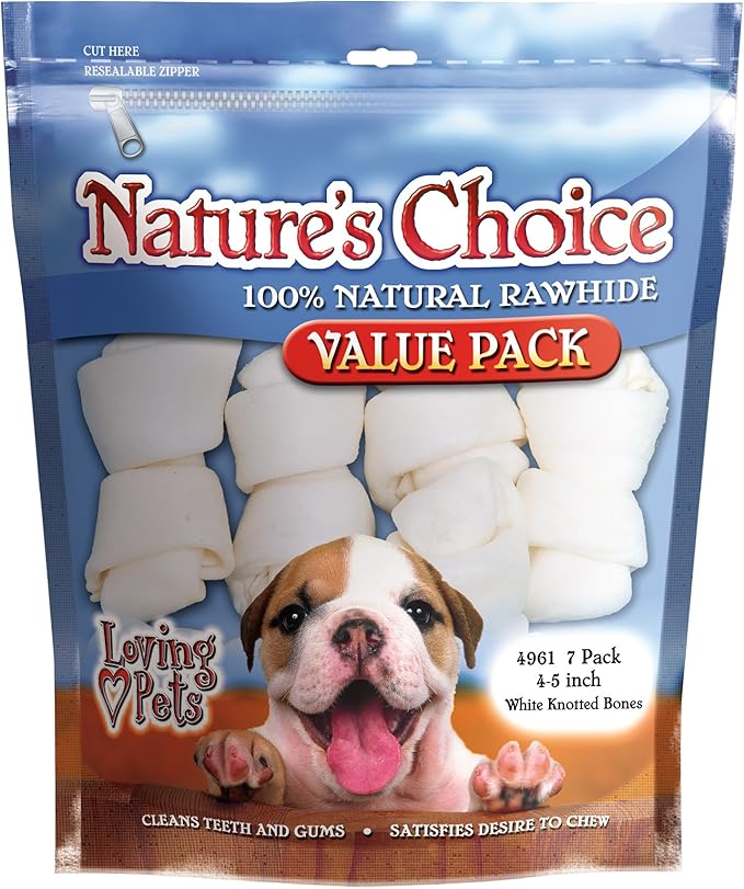 Loving Pets Nature's Choice White Knotted Rawhide Bones for Dogs, 4"-5" (for dogs 10-20 lbs)