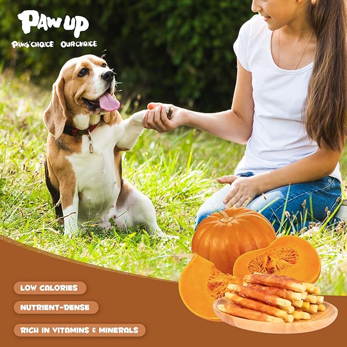 Dog Treats Chicken Wrapped Biscuits Pumpkin Sticks, Rawhide Free Soft Chewy w/Taurine, Dog Training Treats,12.5oz
