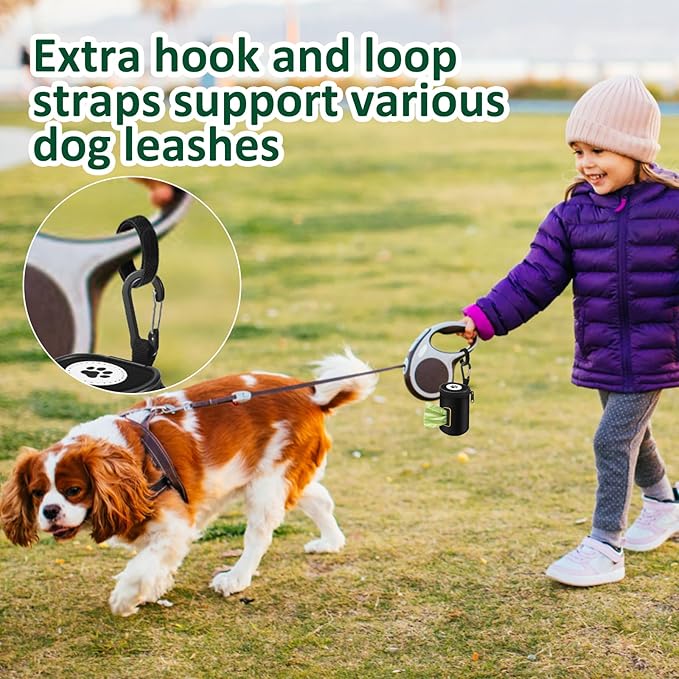 RASSE Dog Poop Bags Dispenser - Dog Poop Bags Holder for Leash Attachment - Zipper Pouch with Carabiner Clip, 1680D Nylon Oxford Waste Bag Dispenser & Handfree Holder Metal