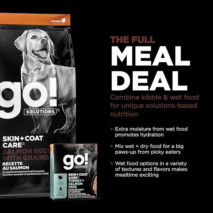 GO! SOLUTIONS Skin + Coat Care Dry Dog Food for Large Breed Puppy - Salmon Recipe with Grains - Complete & Balanced Nutrition, 12 lbs