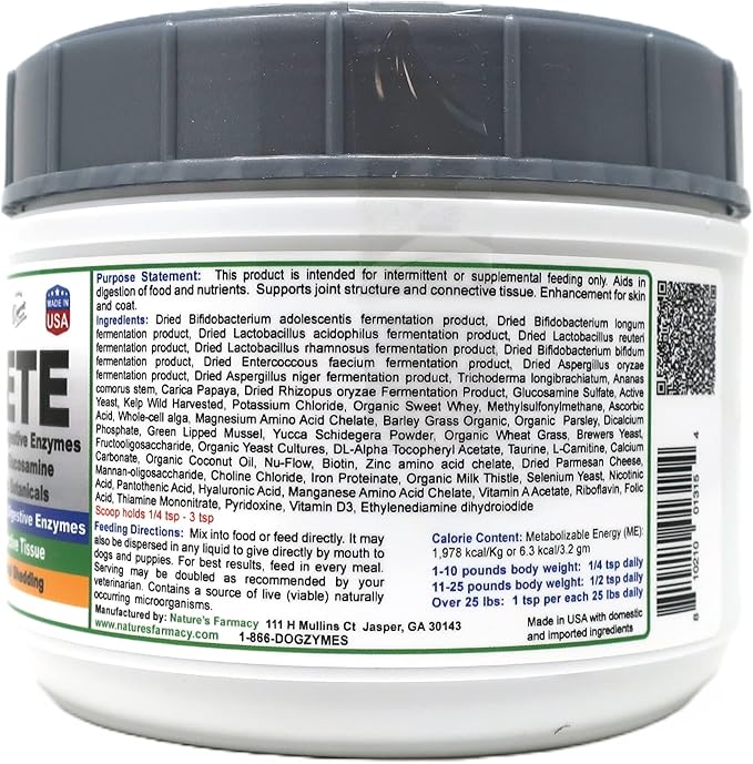 Dogzymes Complete - Probiotics, prebiotics, Glucosamine, Chondroitin, MSM and Hyaluronic Acid, complete skin and coat care (1 pound)