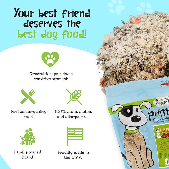 Healthy Dogma - PetMix Dehydrated Dog Food for Allergies - Grain Free, Freeze Dried, Raw, Homemade Dog Food (Lamb Dinner, 2 lbs)