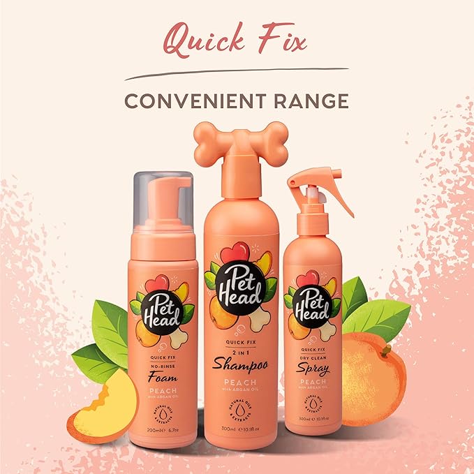 PET HEAD Quick Fix Cleaning Wipes for Dogs and Cats, Pack of 80 - Peach Scent with Aloe Vera. Biodegradable Wipes for Paws and Body. Natural and Vegan Ingredients. Made in USA