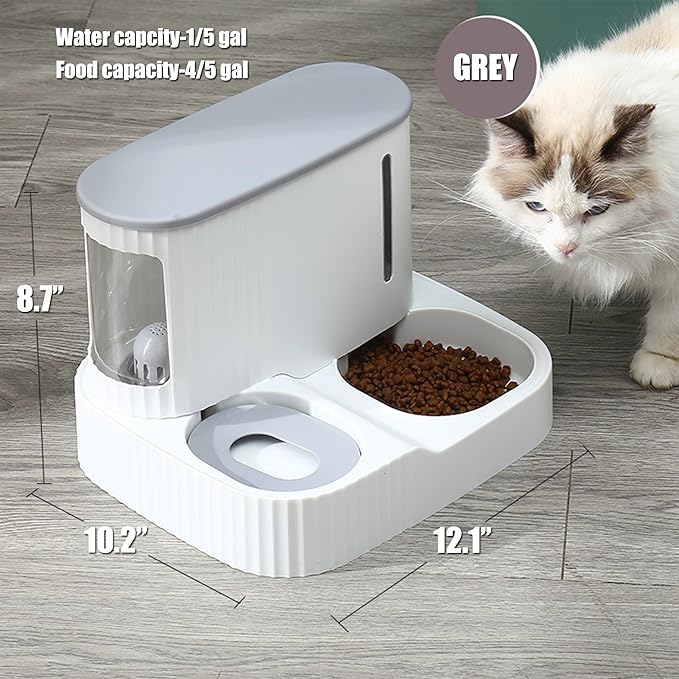 Automatic Cat Food Water Dispenser Gravity Pet Self Feeder Dry Food Bowl and Watering Supplies Dispenser for Indoor Small Medium Dog Puppy Kitten 2 in 1 (GREY)