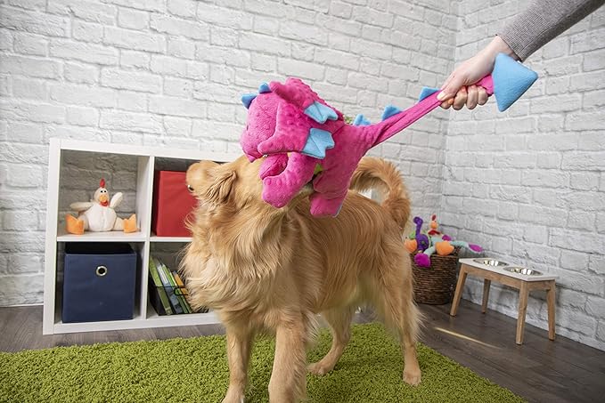 goDog Bubble Plush Dragons Squeaky Dog Toy, Chew Guard Technology - Pink, Extra Large