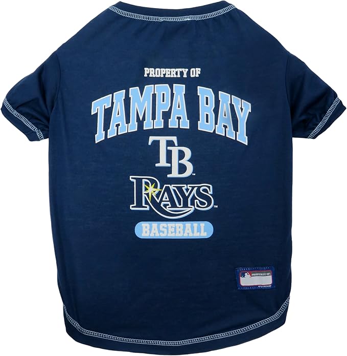 MLB Tampa Bay Rays Dog T-Shirt, Large. - Licensed Shirt for Pets Team Colored with Team Logos. - Premium Stretchable Materials for The Comfort of Your Dog & cat.