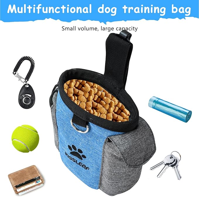 Dog Treat Pouch, Treat Pouches for Pet Training, Dog Treat Training Pouch Dog Clicker, Dog Training Treat Pouch Built-in Poop Bag Dispenser, Hands-Free Snack Dog Treat Bag
