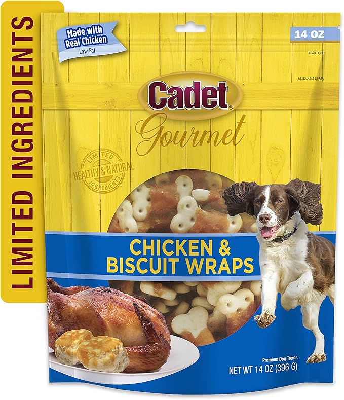 Cadet Gourmet Chicken Wrapped Biscuit Dog Treats Wraps - Healthy Chicken & Biscuit Dog Training Treats for Small & Large Dogs - Inspected & Tested in USA (14 oz.)