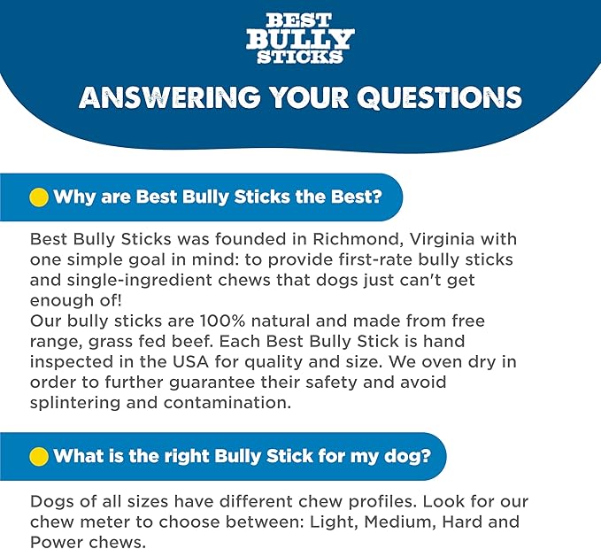 Best Bully Sticks All Natural 12 Inch Thick Bully Sticks for Large Dogs - 100% Free-Range Grass-Fed Beef - Single-Ingredient Grain & Rawhide Free Dog Chews - 10 Pack