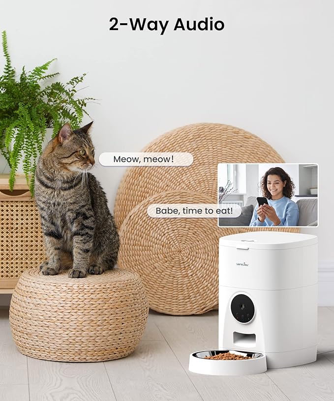 Automatic Pet Feeder for Cats and Dogs - Wansview 4L Smart Feeding Solutions with 2K Camera Video Recording and 2-Way Audio, 2.4G WiFi Cat Food Treat Dispenser with APP Control and Timer Programmable