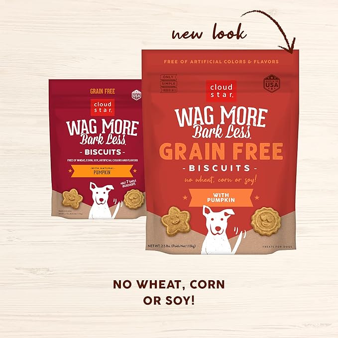 Cloud Star Wag More Bark Less - Dog Treats - Crunchy Biscuits - Grain Free Pumpkin - 2.5 lb Pouch