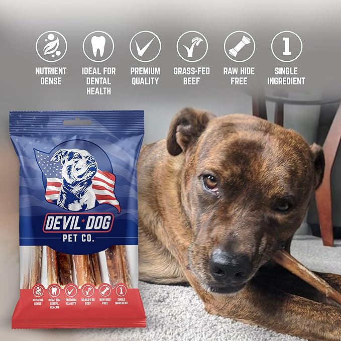 Devil Dog Pet Co Premium Bully Sticks for Dogs Pizzle Dog Chews - from 100% Grass-Fed, Free-Range Cattle - USA Veteran Owned (Thick, 12 Inch - 1 Pack)