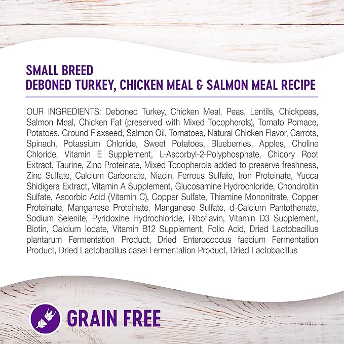 Wellness Complete Health Grain-Free Small Breed Dry Dog Food, Natural Ingredients, Made in USA with Real Turkey, For All Lifestages (Turkey, Chicken & Salmon, 11-Pound Bag)