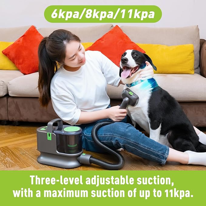 Vkiskli Pet Clipper Grooming & Pet Grooming Vacuum Kit,Low Noise Technology Picks Up 99% Pet Hair,4 in 1 Proven Grooming Tools,1.2L Capacity Pet Hair Dust Cup (with Clipper)