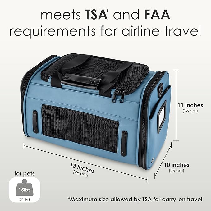 TSA Airline Approved PU Leather Luxury Pet Carrier - Size XS/S - for Small Dogs and Cats