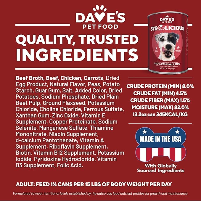 Dave's Pet Food Grain Free Wet Dog Food (Beef & Vegetable in Gravy), Made in USA Naturally Healthy Canned Dog Food, Added Vitamins & Minerals, Wheat & Gluten-Free, 13.2 oz Cans (Case of 12)