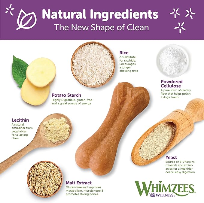 WHIMZEES by Wellness Rice Bone Natural Dog Dental Chews, Long Lasting Treats, Freshens Breath, For Dogs 25-60 lbs, 9 count