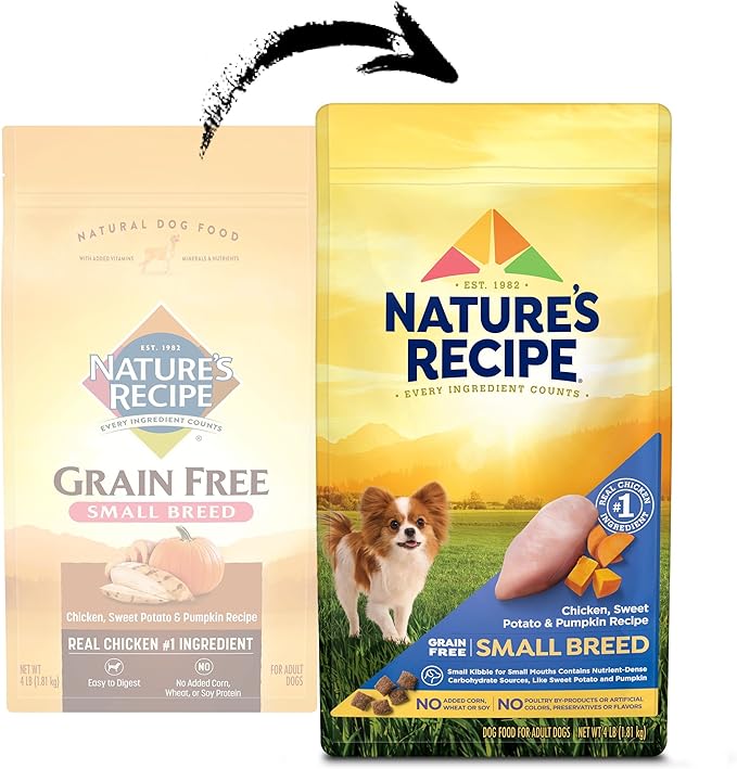 Nature′s Recipe Grain Free Small Breed Chicken, Sweet Potato & Pumpkin Recipe Dry Dog Food, 4 lb. Bag