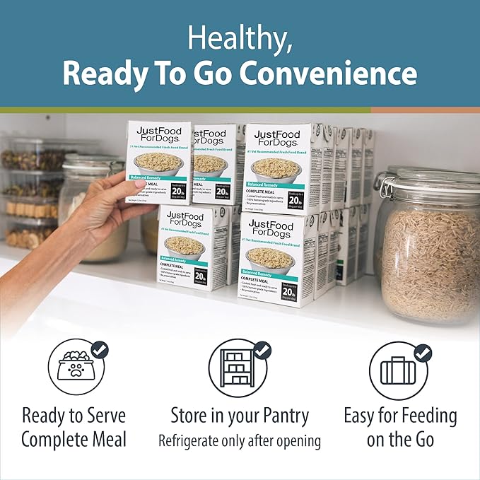 JustFoodForDogs Pantry Fresh Wet Dog Food, Complete Meal or Dog Food Topper, for Sensitive Stomachs, Balanced Remedy Human Grade Dog Food Recipe - 12.5 oz (Pack of 12)