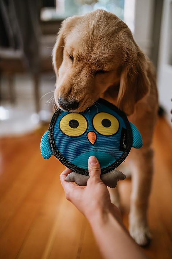 Hyper Pet Firehose Flyers Owl Durable Squeaky Dog Toy Grey 7.5 x 1.2 x 8.2 inches