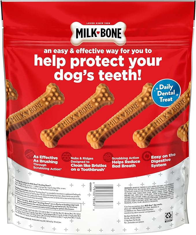 Milk-Bone Original Brushing Chews 25 Large Daily Dental Dog Treats Scrubbing Action Helps Clean Teeth