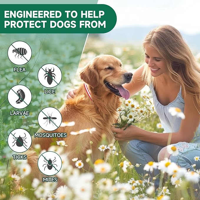 4 Pack Flea Collar for Dogs, 32 Months Flea and Tick Prevention for Dogs, Adjustable Flea and Tick Collar for Dogs, Dog Flea and Tick Collar, Water-Resistant Dog Flea Collars, Red & White