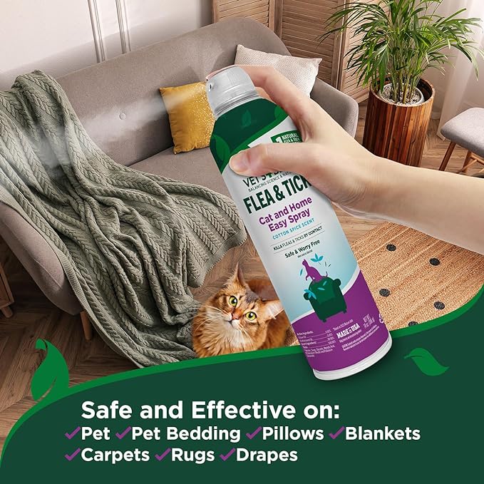 Vet’s Best Flea & Tick Flea and Tick Cat Easy Spray – Cotton Spice Scent – Natural Flea & Tick Prevention – Kills Fleas & Ticks for Cats – 14oz