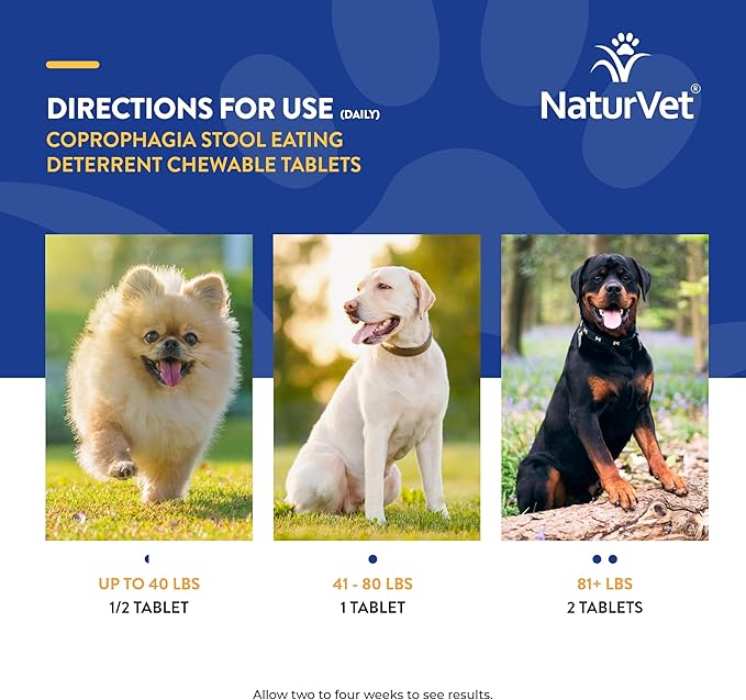 NaturVet – Coprophagia Stool Eating Deterrent Plus Breath Aid | Deters Dogs from Consuming Stool | Enhanced with Breath Freshener, Enzymes & Probiotics | 60 Chewable Tablets