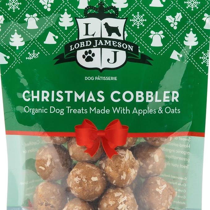 Christmas Cobbler 6 oz - Dog Patisserie Treats, Holiday Collection, Organic, Soft & Chewy No-Bake Superfood Bites, Preservative Free