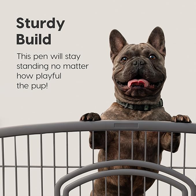 IRIS USA Dog Playpen, 4-Panel 24" Pet Playpen with Door, Puppy Playpen, Indoor/Outdoor Dog Pen, 35 x 35 x 24, Foldable, Customizable, Dark Gray