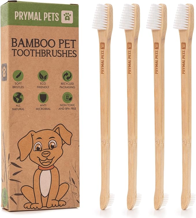 Dog Toothbrush I 4-Pack Two Sided Bamboo Toothbrush for Small and Large Dogs & Cats I Soft Bristles Gentle Pet Toothbrush for Easy Dog Teeth Brushing & Dental Care