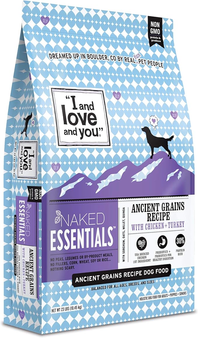 I and love and you Naked Essentials Ancient Grains Dry Dog Food - Chicken + Turkey - High Protein, Real Meat, No Fillers, 23lb Bag
