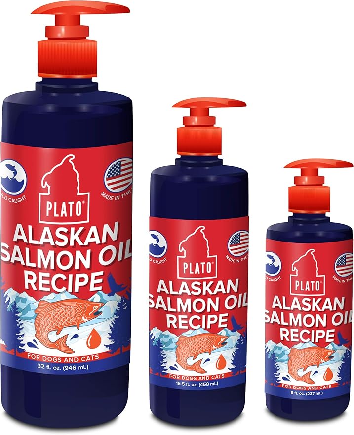 PLATO Wild Alaskan Salmon Oil Kibble Topper - Boost Dog Food with Omega 3 & 6 Fatty Acids - For Healthy Skin & Coat - 8 ounces