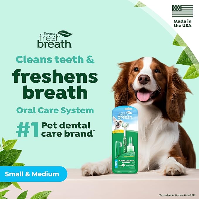 TropiClean Fresh Breath Toothbrush Kit for Small & Medium Dogs | Dog Toothbrush Kit to Fix Stinky Dog Breath | Easy to Use Plaque & Tartar Remover Kit