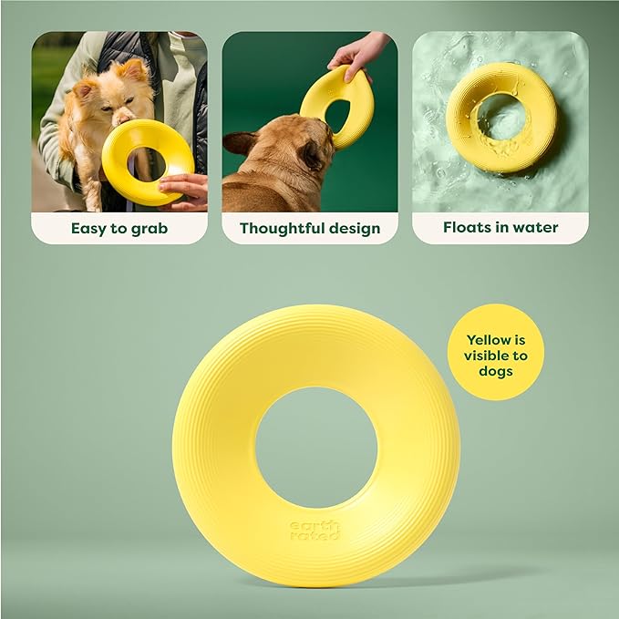 Earth Rated Flying Disc Dog Toy, Interactive Flying Saucer Toy for Adult and Puppy Dogs, Floats in Water, Small, Yellow